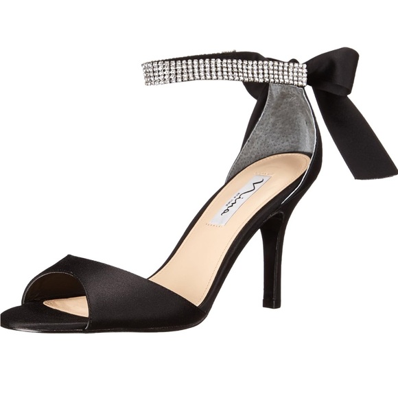 Nina Vinnie Rhinestone Evening Dress Black Satin Heels - Picture 8 of 8